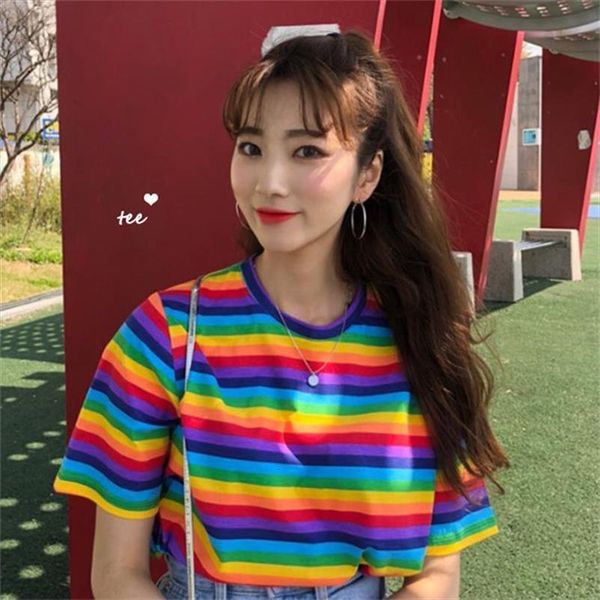 korean harajuku casual loose rainbow womens t shirts striped japanese kawaii ladies clothes for women, White
korean harajuku casual loose rainbow womens t shirts striped japanese kawaii ladies clothes for women, White