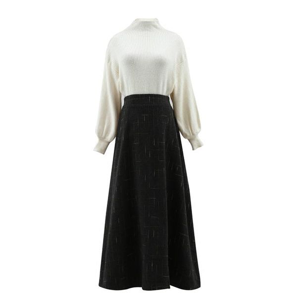 women's two piece pants yosimi 2021 autumn winter women dress vintage two-piece set full sleeve pullover blouse+woolen skirt suit femal, White
women's two piece pants yosimi 2021 autumn winter women dress vintage two-piece set full sleeve pullover blouse+woolen skirt suit femal, White