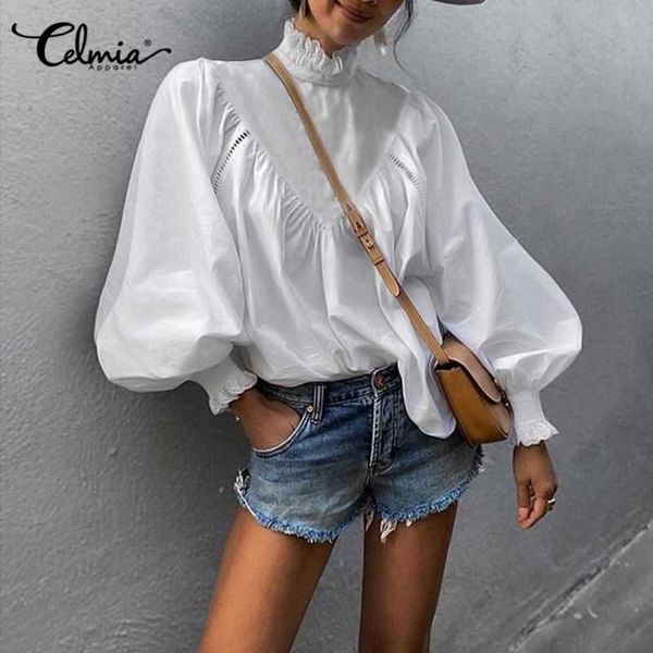 women's blouses & shirts blouses 5xl celmia vintage high collar fashion lantern sleeve solid pleated casual oversize lace stitching b e, White
women's blouses & shirts blouses 5xl celmia vintage high collar fashion lantern sleeve solid pleated casual oversize lace stitching b e, White