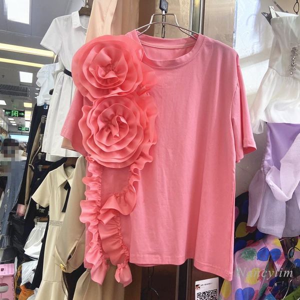 women's t-shirt pink t shirt women 2021 summer three-dimensional flower temperament loose t-shirts girls ladies all-match tees, White
women's t-shirt pink t shirt women 2021 summer three-dimensional flower temperament loose t-shirts girls ladies all-match tees, White