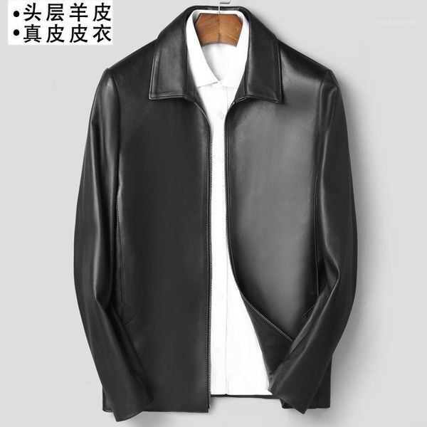 men's leather jacket slim cotton sheepskin locomotive lapel business casual & faux, Black
men's leather jacket slim cotton sheepskin locomotive lapel business casual & faux, Black