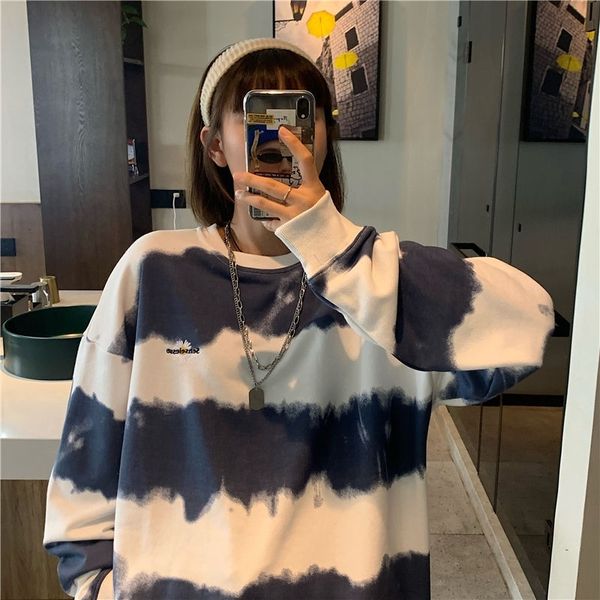 2021 new spring and autumn sweater women's korean loose student t-shirt women's tie dyed stripe long sleeve top, Black
2021 new spring and autumn sweater women's korean loose student t-shirt women's tie dyed stripe long sleeve top, Black