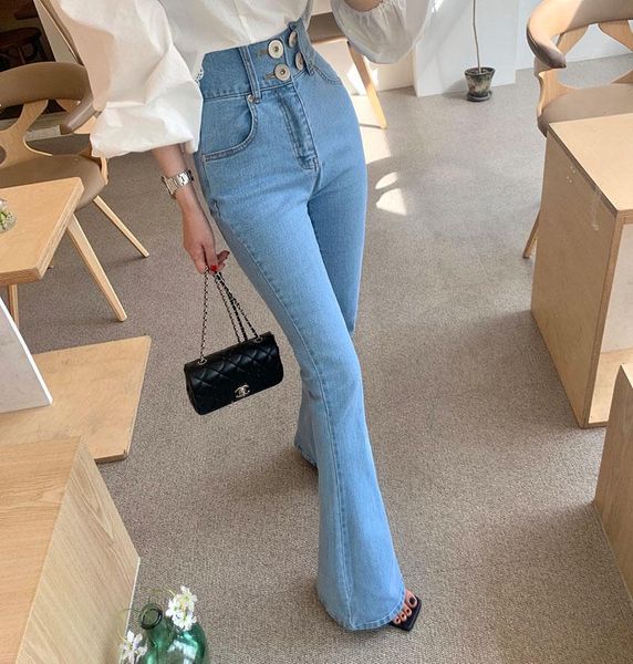 women's jeans chic high waist buttons flare pants for women casual ladies denim blue trousers 2021 spring summer
women's jeans chic high waist buttons flare pants for women casual ladies denim blue trousers 2021 spring summer