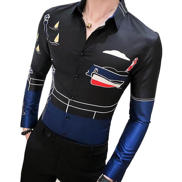 men's casual shirts 2021 men shirt designer print long sleeve slim business dress streetwear clothes camisa social masculina, White;black
men's casual shirts 2021 men shirt designer print long sleeve slim business dress streetwear clothes camisa social masculina, White;black