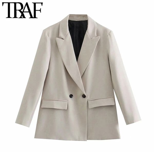 traf women fashion double breasted loose blazer coat vintage long sleeve flap pockets female outerwear chic veste femme 211122, White;black
traf women fashion double breasted loose blazer coat vintage long sleeve flap pockets female outerwear chic veste femme 211122, White;black
