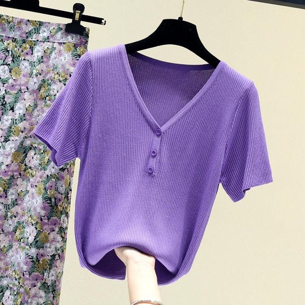 women's t-shirt 2021 summer knitted t shirt women solid color v-neck loose t-shirts short sleeve plus size tee woman camiseta mujer l5, White
women's t-shirt 2021 summer knitted t shirt women solid color v-neck loose t-shirts short sleeve plus size tee woman camiseta mujer l5, White
