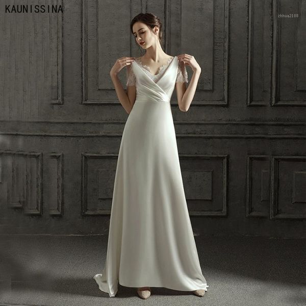 other wedding dresses kaunissina a-line satin lace short sleeve backless simple bridal gowns princess sweep train party dress1, White
other wedding dresses kaunissina a-line satin lace short sleeve backless simple bridal gowns princess sweep train party dress1, White