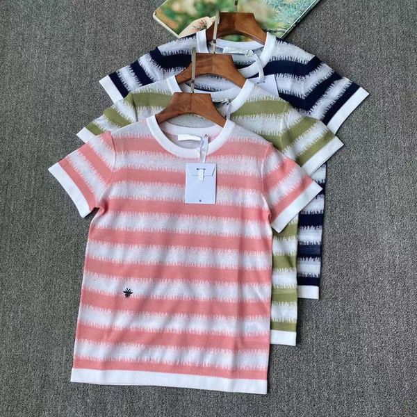 hoodies d family striped little bee letter embroidery 21 summer gradient temperament fashionable knitted short sleeve t-shirt female, Black 
hoodies d family striped little bee letter embroidery 21 summer gradient temperament fashionable knitted short sleeve t-shirt female, Black