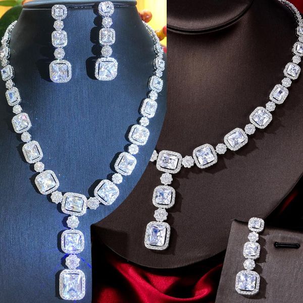 Earrings & Necklace Blachette Luxury Nigerian Pendant 2PCS For Women Bridal Cubic Zircon Dubai Shiny Party Wedding Fashion Jewelry, Silver
Earrings & Necklace Blachette Luxury Nigerian Pendant 2PCS For Women Bridal Cubic Zircon Dubai Shiny Party Wedding Fashion Jewelry, Silver