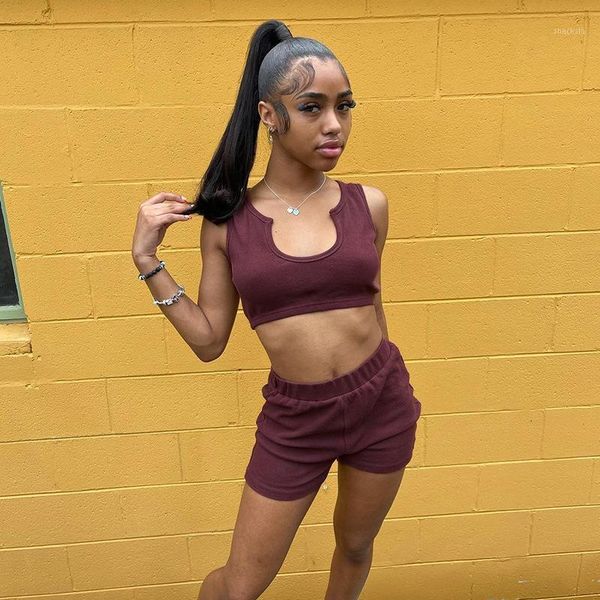 women's shorts summer casual sport set women u-neck sleeveless vest solid color high waist slim two piece wine red streetwear, White;black
women's shorts summer casual sport set women u-neck sleeveless vest solid color high waist slim two piece wine red streetwear, White;black