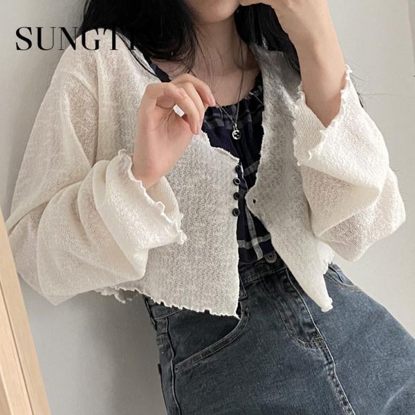 women's knits & tees sungtin ruffles cropped knitted cardigan women chic button up korean fashion thin sweet black short coat summer, White
women's knits & tees sungtin ruffles cropped knitted cardigan women chic button up korean fashion thin sweet black short coat summer, White