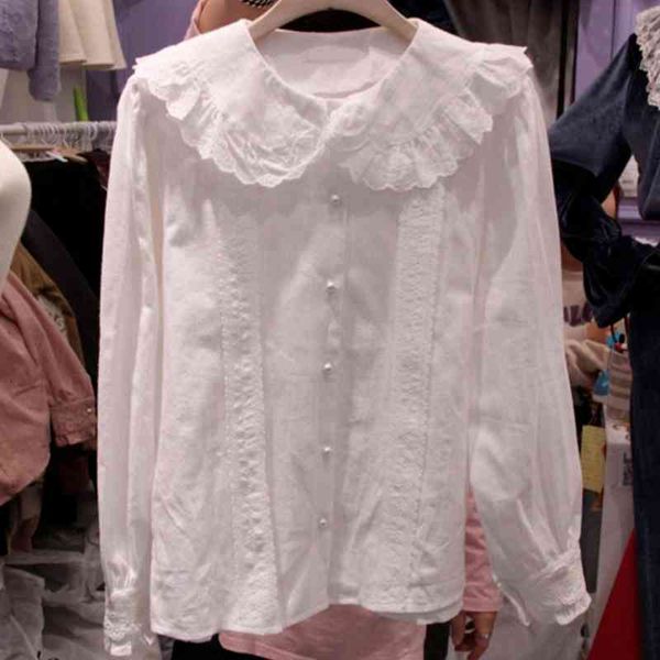 sweet peter pan collar white buttoned shirts women blouses spring long sleeve women comfortable blusas mujer 210514
sweet peter pan collar white buttoned shirts women blouses spring long sleeve women comfortable blusas mujer 210514
