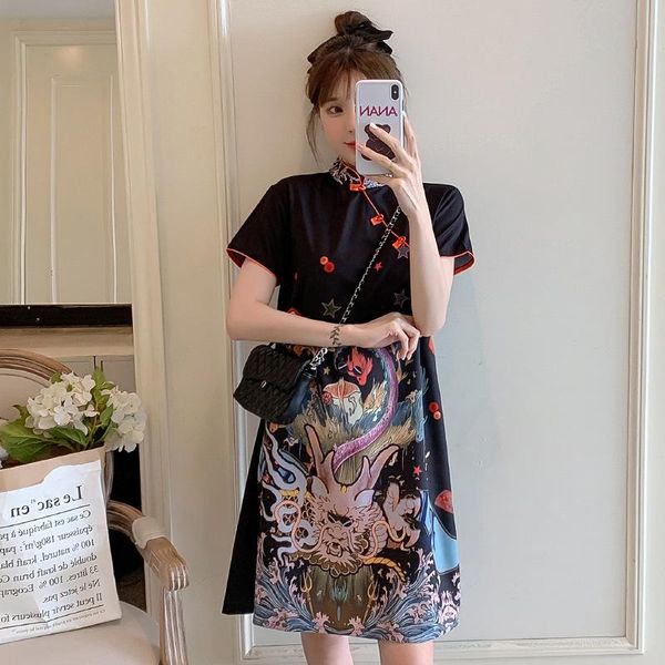 ethnic clothing cheongsam chinese vintage traditional black dragon printing short sleeve loose soft qipao ladies fashion streetwear plus siz, Red
ethnic clothing cheongsam chinese vintage traditional black dragon printing short sleeve loose soft qipao ladies fashion streetwear plus siz, Red