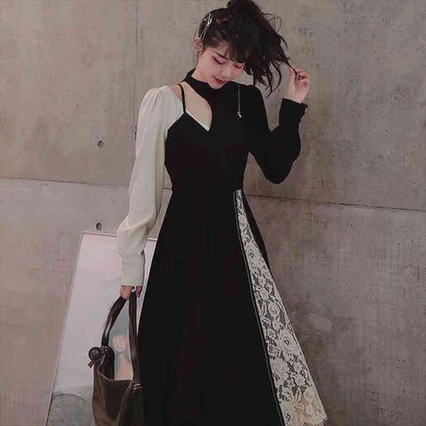spring design one piece womens dress korea casual long sleeve lace elegant vintage women fake sweet midi y2k, Black;gray
spring design one piece womens dress korea casual long sleeve lace elegant vintage women fake sweet midi y2k, Black;gray