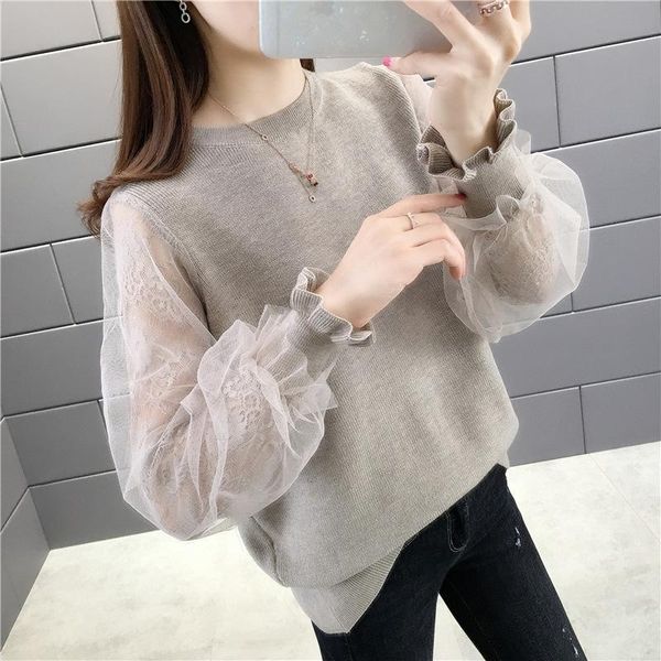 women's sweaters 2021 spring and summer korean version loose lantern sleeve lace knitted bottomed shirt mesh student sweater wear, White;black
women's sweaters 2021 spring and summer korean version loose lantern sleeve lace knitted bottomed shirt mesh student sweater wear, White;black