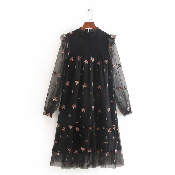 casual dresses 2021 spring women's french niche embroidery tulle heavy industry mesh stitching ruffled long-sleeved dress, Black;gray
casual dresses 2021 spring women's french niche embroidery tulle heavy industry mesh stitching ruffled long-sleeved dress, Black;gray