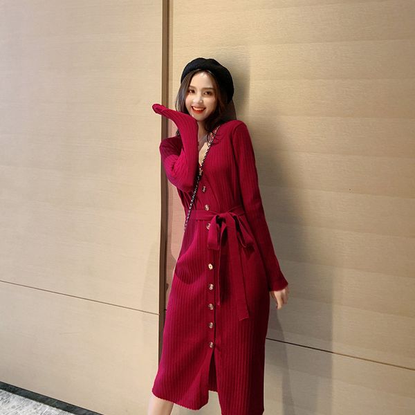 dress v-neck single-breasted sweater autumn winter ol long sleeve thick a-line belt female knitted split, Black;gray
dress v-neck single-breasted sweater autumn winter ol long sleeve thick a-line belt female knitted split, Black;gray