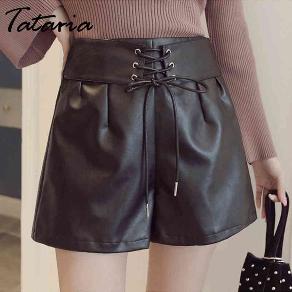 tataria women black pu leather shorts high waisted wide leg faux female autumn winter zipper 210514, White;black
tataria women black pu leather shorts high waisted wide leg faux female autumn winter zipper 210514, White;black