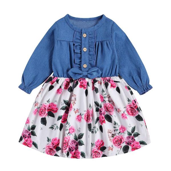 girl's dresses baby dress, round neck long sleeve denim floral stitching dress one-piece suit for birthday party pography, Red;yellow
girl's dresses baby dress, round neck long sleeve denim floral stitching dress one-piece suit for birthday party pography, Red;yellow