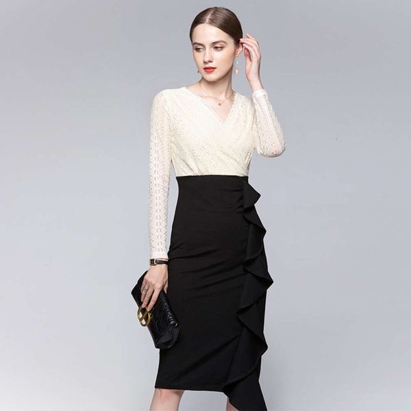 dress dressautumn and winter style fashion long sleeve v-neck slim ruffle lace patchwork hip skirt, Black;gray
dress dressautumn and winter style fashion long sleeve v-neck slim ruffle lace patchwork hip skirt, Black;gray