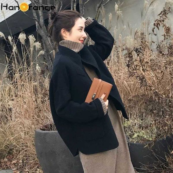 hanorange loose short woolen coat drop shoulder autumn winter women outwear 211118, Black
hanorange loose short woolen coat drop shoulder autumn winter women outwear 211118, Black