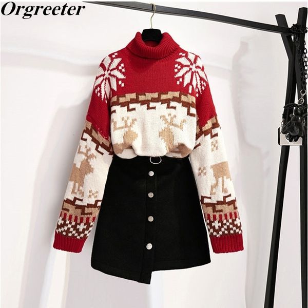 christmas sweater women turtleneck batwing sleeve snowflake elk jacquard thick and asymmetry mini skirts 2 piece sets 210525, White
christmas sweater women turtleneck batwing sleeve snowflake elk jacquard thick and asymmetry mini skirts 2 piece sets 210525, White