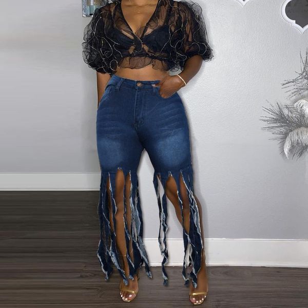 women's jeans women vintage button high waist elastic hole denim scanties fashion streetwear personality wild long fringe shorts, Blue
women's jeans women vintage button high waist elastic hole denim scanties fashion streetwear personality wild long fringe shorts, Blue