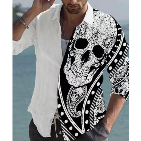 men's casual shirts 2021 white goth mens skull print harajuku long sleeve male button up beach summer hawaiian shirt for man clothing, White;black
men's casual shirts 2021 white goth mens skull print harajuku long sleeve male button up beach summer hawaiian shirt for man clothing, White;black