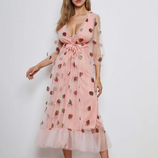 casual dresses formal dress sequins strawberry pattern women ruffles patchwork v neck lace net yarn for wedding, Black;gray
casual dresses formal dress sequins strawberry pattern women ruffles patchwork v neck lace net yarn for wedding, Black;gray