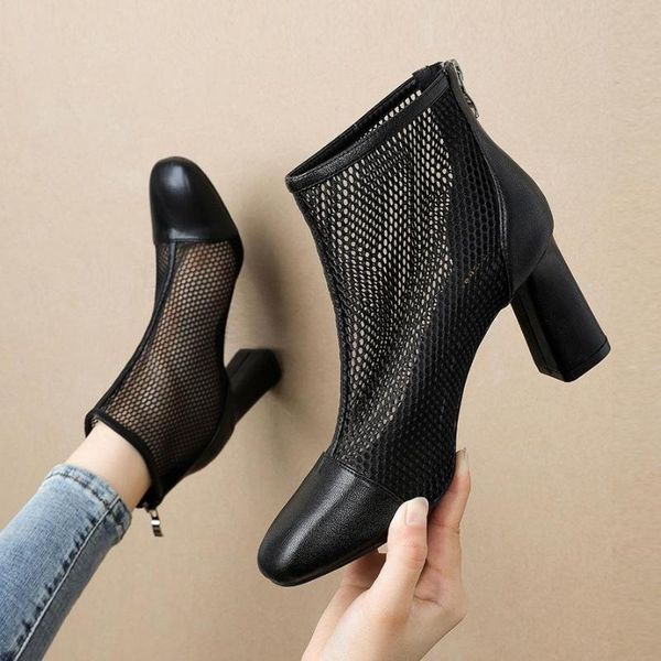european and american square head high heel slimming net red chunky mesh boots all-match back zipper, Black
european and american square head high heel slimming net red chunky mesh boots all-match back zipper, Black