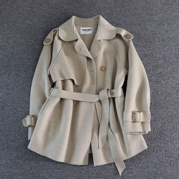 women's wool & blends 2021 winter women coat double breasted classic lapel lace up short woolen female casual warm overcoat, Black
women's wool & blends 2021 winter women coat double breasted classic lapel lace up short woolen female casual warm overcoat, Black