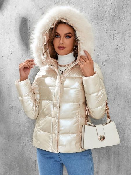 fuzzy hooded puffer coat r9tk#, Black