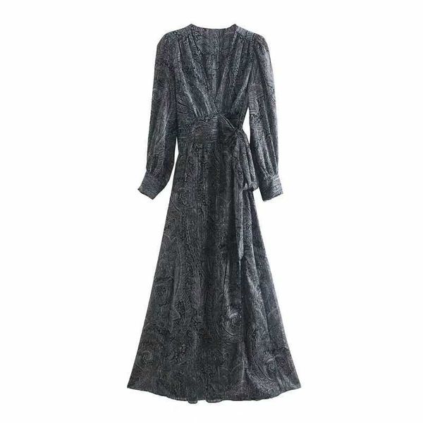 women dress printed crossover v-neck long cuffed sleeves wrap-style belt long dress vestidos femme robe 210709, Black;gray
women dress printed crossover v-neck long cuffed sleeves wrap-style belt long dress vestidos femme robe 210709, Black;gray