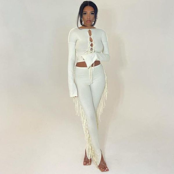women's two piece pants women fashion two-piece suit full sleeve hollow out drawstring slim tassel pencil 2021 casual wear tracksuit, White
women's two piece pants women fashion two-piece suit full sleeve hollow out drawstring slim tassel pencil 2021 casual wear tracksuit, White