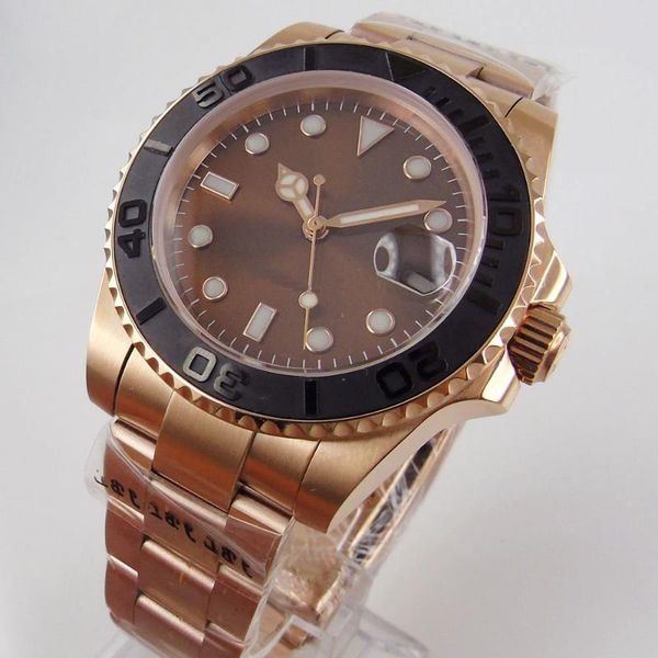wristwatches 40mm mechanical wristwatch mens rotating black brushed ceramic bezel sapphire glass rose gold date miyota 8215 oyster band, Slivery;brown
wristwatches 40mm mechanical wristwatch mens rotating black brushed ceramic bezel sapphire glass rose gold date miyota 8215 oyster band, Slivery;brown