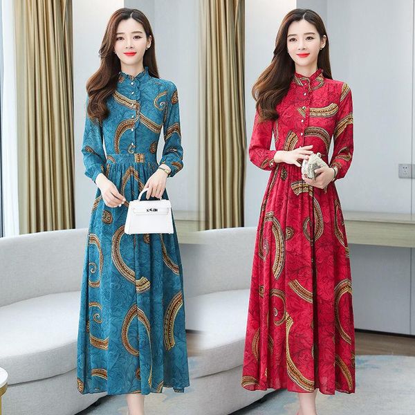 casual dresses 2021 women long dress flower print stand sleeve female high waist thin chiffon young retro vestiods ladies h123, Black;gray
casual dresses 2021 women long dress flower print stand sleeve female high waist thin chiffon young retro vestiods ladies h123, Black;gray