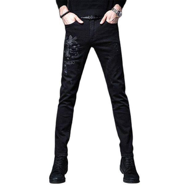 men's jeans spring autumn 2021 carp embroidered denim brand handsome small feet black skinny men stretch casual slim pants, Blue
men's jeans spring autumn 2021 carp embroidered denim brand handsome small feet black skinny men stretch casual slim pants, Blue