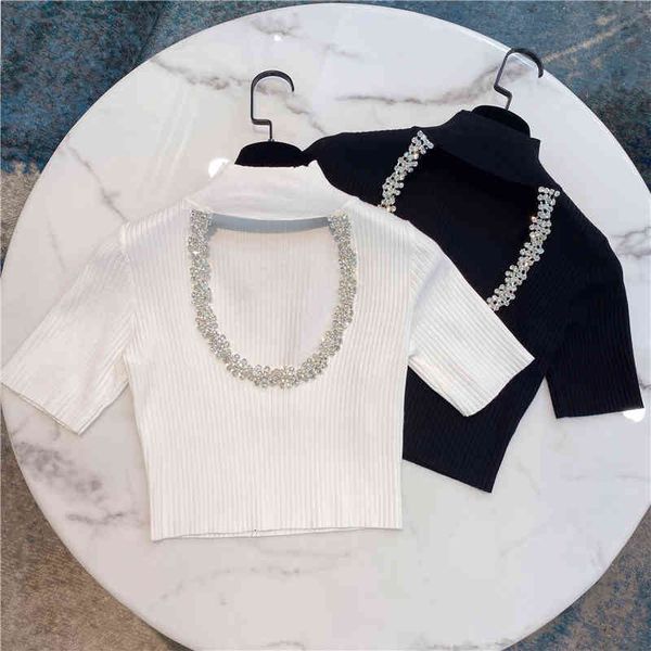 t shirt cropped woman summer elegant lady heavy industry crystal tight short knitted t-shirt women white black
t shirt cropped woman summer elegant lady heavy industry crystal tight short knitted t-shirt women white black