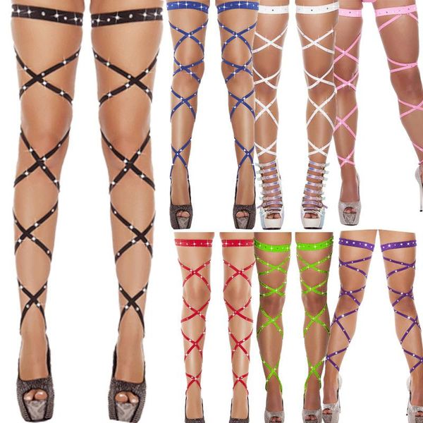 women solid bandage fishnet stockings crystal leg wraps thigh-high studded strappy rhinestone tights socks & hosiery, Black;white
women solid bandage fishnet stockings crystal leg wraps thigh-high studded strappy rhinestone tights socks & hosiery, Black;white