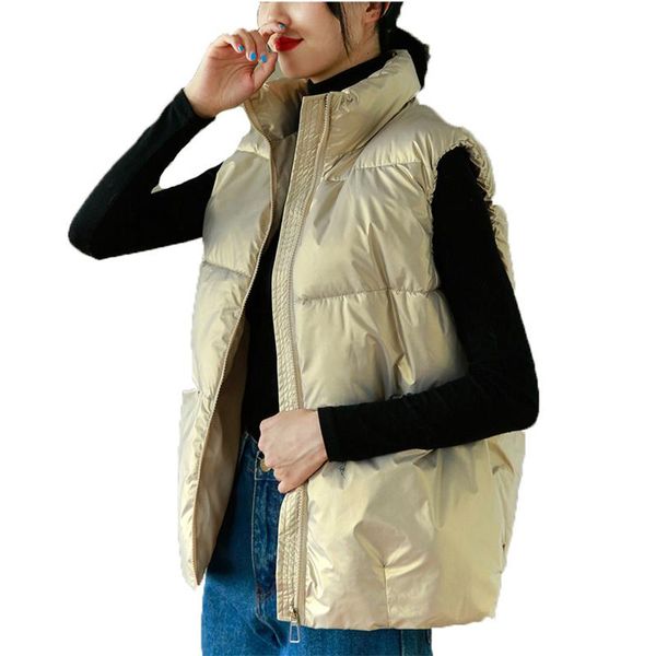 women's vests 2021 autumn winter glossy vest coat women plus size loose black beige korean fashion casual down cotton jacket n1201, Black;white
women's vests 2021 autumn winter glossy vest coat women plus size loose black beige korean fashion casual down cotton jacket n1201, Black;white