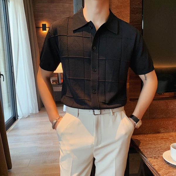 men's polos summer short sleeve knitted shirt solid color british trend slim cardigan business casual social male clothi, White;black
men's polos summer short sleeve knitted shirt solid color british trend slim cardigan business casual social male clothi, White;black
