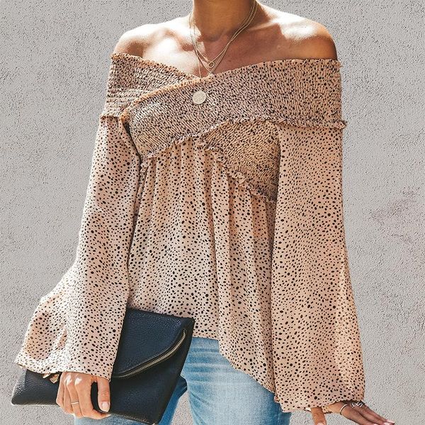 women's blouses & shirts summer fashion women blouse 2021 long sleeve off shoulder flare print cross chiffon casual loose ladies, White
women's blouses & shirts summer fashion women blouse 2021 long sleeve off shoulder flare print cross chiffon casual loose ladies, White