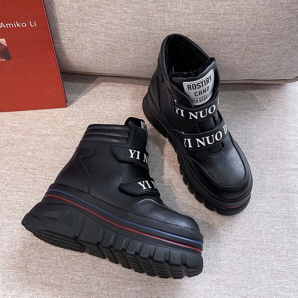 women snow boots thick sole soft leather high platform black white chunky sneakers warm plus velvet winter boots shoes female
women snow boots thick sole soft leather high platform black white chunky sneakers warm plus velvet winter boots shoes female