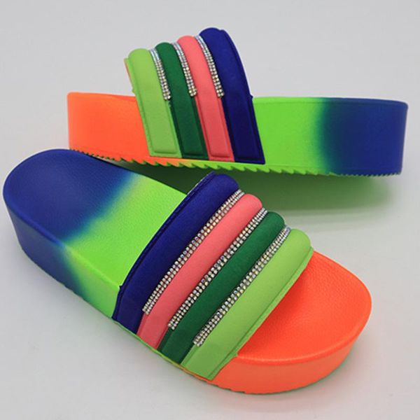 women rainbow slippers outdoor slides woman thick bottom bling crystals flat women's shoes ladies summer female fashion footwear, Black
women rainbow slippers outdoor slides woman thick bottom bling crystals flat women's shoes ladies summer female fashion footwear, Black