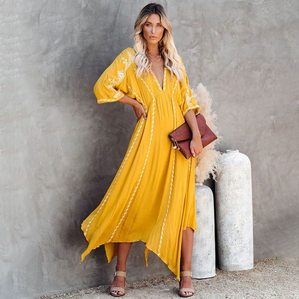 fitshinling embroidery vintage long dress women irregular deep v ne maxi vestidos bohemian yellow slim floral pareos 2021
fitshinling embroidery vintage long dress women irregular deep v ne maxi vestidos bohemian yellow slim floral pareos 2021