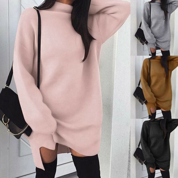 women's autumn winter high collar dress long sleeve solid pullover long sweatshirt, Black
women's autumn winter high collar dress long sleeve solid pullover long sweatshirt, Black