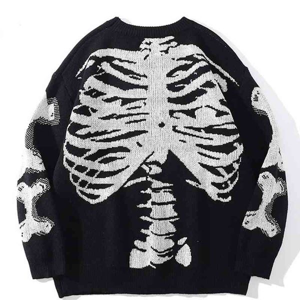 men's and women's oversized cotton knitted sweaters, black loose sweaters, printed skeleton, retro style, fall 2021 series, White;black
men's and women's oversized cotton knitted sweaters, black loose sweaters, printed skeleton, retro style, fall 2021 series, White;black