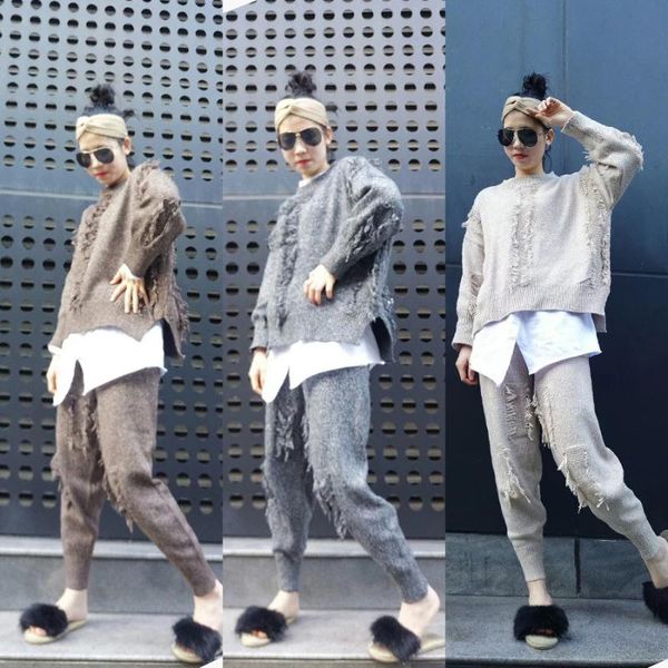 fashion limited blends full knit suit female loose hole tassel sweater harlan feet pants knitted two-piece women women's two piece, White
fashion limited blends full knit suit female loose hole tassel sweater harlan feet pants knitted two-piece women women's two piece, White