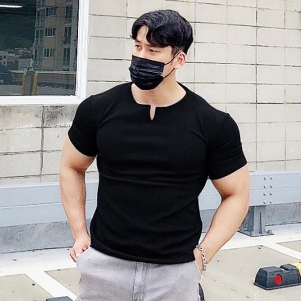 men's t-shirts 2021 v-neck men cotton short sleeve summer body-building fitness running t-shirt male gym tee shirt sports clothing, White;black
men's t-shirts 2021 v-neck men cotton short sleeve summer body-building fitness running t-shirt male gym tee shirt sports clothing, White;black
