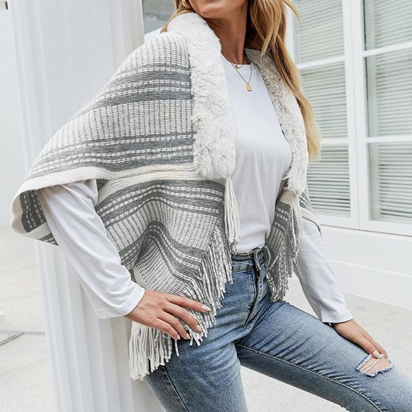 women's knits & tees 2021 autumn winter european american fringed cape shawl wool collar pure color cardigan sweater, White
women's knits & tees 2021 autumn winter european american fringed cape shawl wool collar pure color cardigan sweater, White